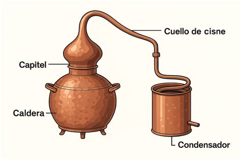 Ilustración de un antiguo alambique o recipiente de fermentación.