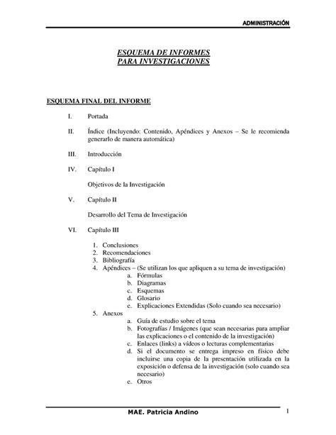 Esquema: Contenido obligatorio de un informe de alta