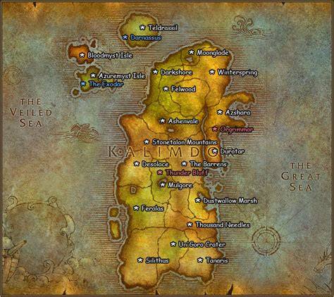 Mapa de Kalimdor con rutas de viaje marcadas entre Orgrimmar, Tanaris, Cuna de Invierno y puntos intermedios