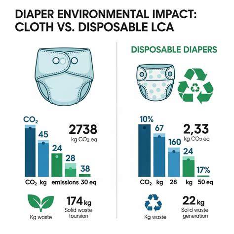 Infografía comparativa del impacto ambiental de pañales desechables vs. de tela