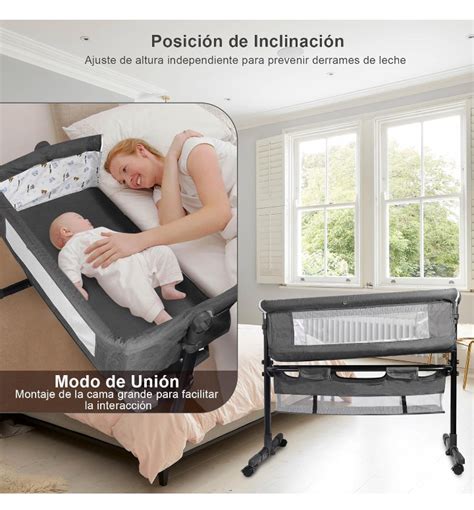 Cuna colecho Besrey con altura ajustable y lateral abatible en un dormitorio moderno