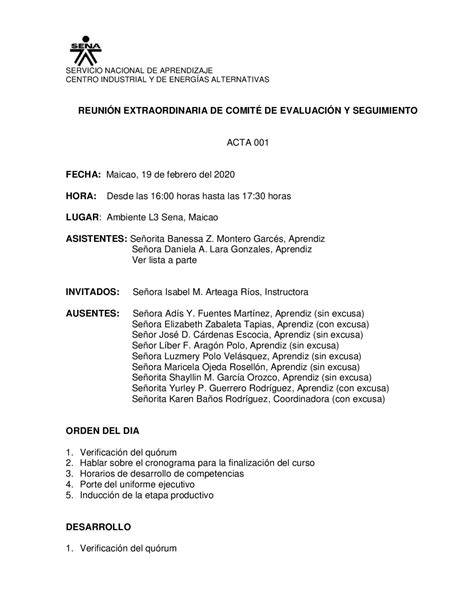 Esquema del contenido esencial de un acta de reunión