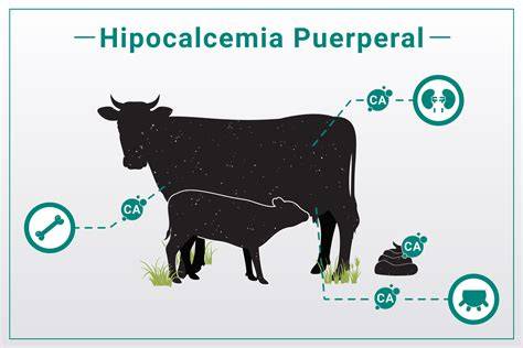 Diagrama de las fases de la hipocalcemia en vacas lecheras