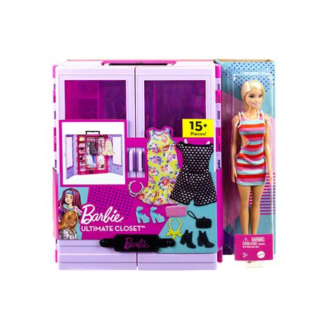Armario portátil de Barbie con puertas transparentes y accesorios