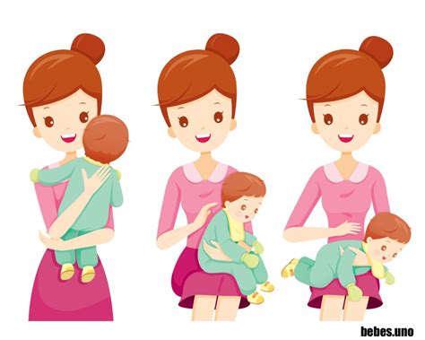 ilustración de diferentes posiciones para hacer eructar a un bebé