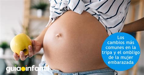 Infografía detallando los cambios en el ombligo de la mujer embarazada a lo largo de la gestación.