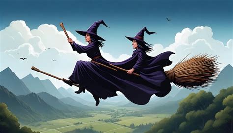 Ilustración artística que representa a las brujas volando en escobas bajo la luz de la luna, siguiendo la estética de los cuentos de Cri-Cri.