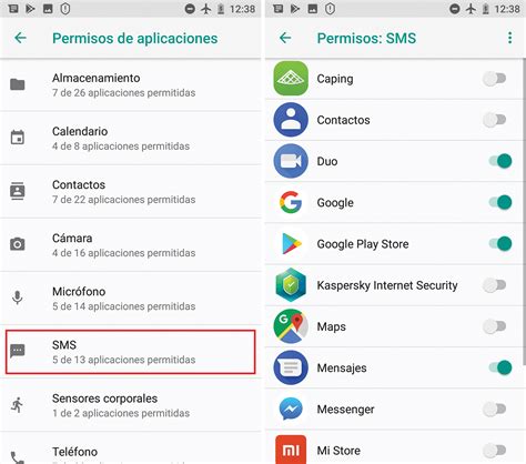 Captura de pantalla de la configuración de permisos de aplicaciones en Android o iOS