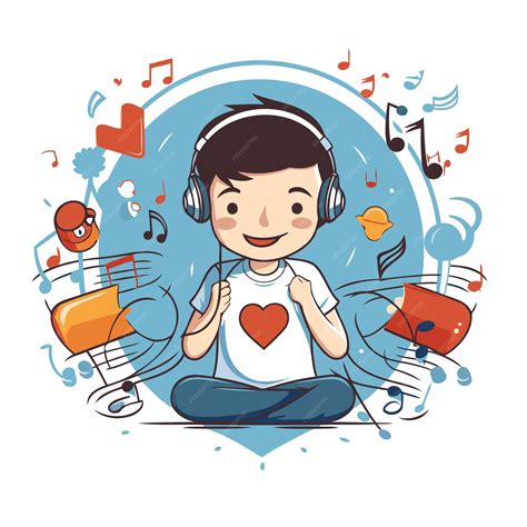 Ilustración de un bebé escuchando música rock con auriculares, rodeado de instrumentos musicales de juguete.