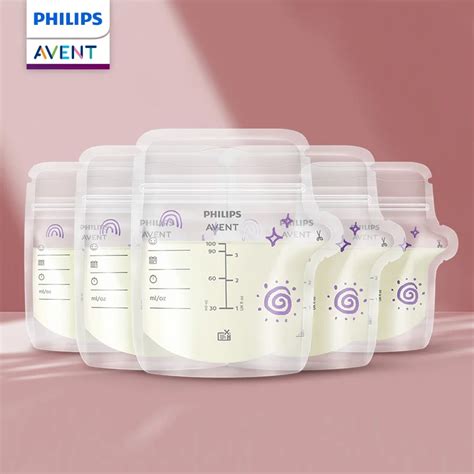 Foto de las bolsas de almacenamiento de leche materna Philips Avent destacando sus características como el doble cierre y el área de escritura