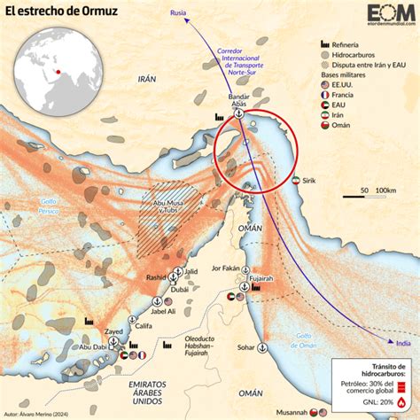 mapa del estrecho de Ormuz y rutas de comercio de fertilizantes