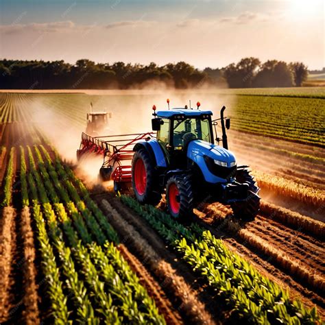 Foto de campo con maquinaria agrícola moderna trabajando