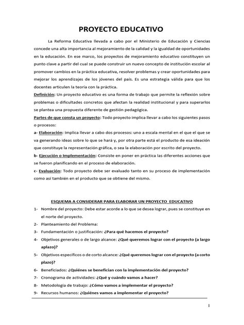 Infografía que muestra la estructura del proyecto educativo 