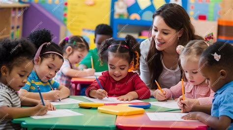Ilustración de niños trabajando con cuadernos de escritura, rodeados de letras y sílabas, transmitiendo una atmósfera de aprendizaje lúdico.