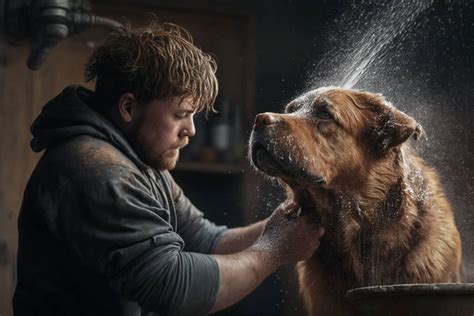 persona bañando suavemente a un cachorro