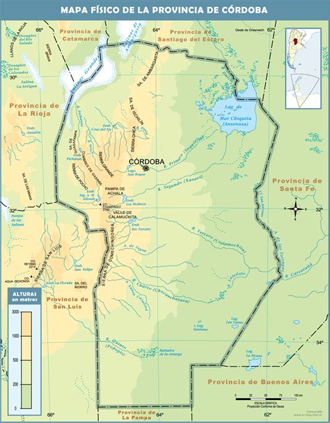 mapa ruta Cordoba a Rio Primero con icono de tormenta