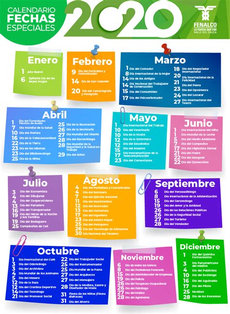 Calendario con las fechas de los cursos destacados.