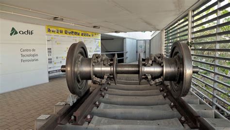 Esquema técnico del funcionamiento de un cambiador de ancho ferroviario donde se muestra el ajuste de los ejes del tren