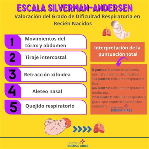 Esquema gráfico que ilustra los cinco parámetros de la escala de Silverman-Andersen aplicados a un neonato