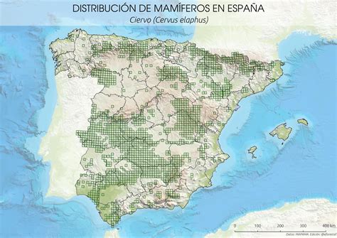 Mapa de distribución del ciervo ibérico en la Península Ibérica