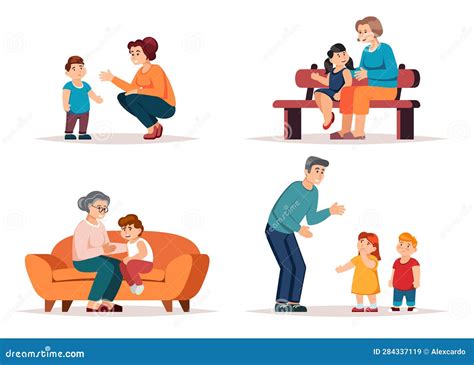 Ilustración que muestra a padres hablando con sus hijos sobre partes del cuerpo y seguridad.