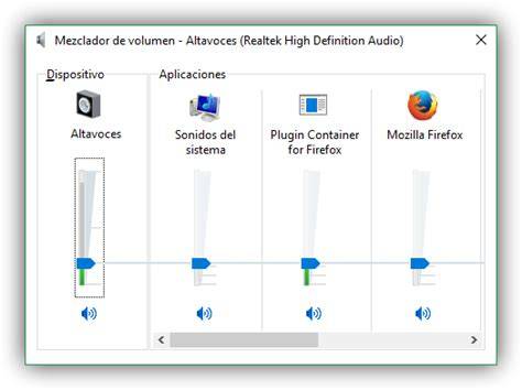 Interfaz del mezclador de volumen de Windows