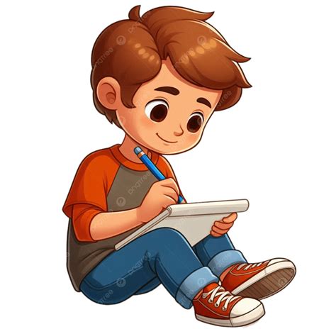Ilustración de un niño escribiendo poemas