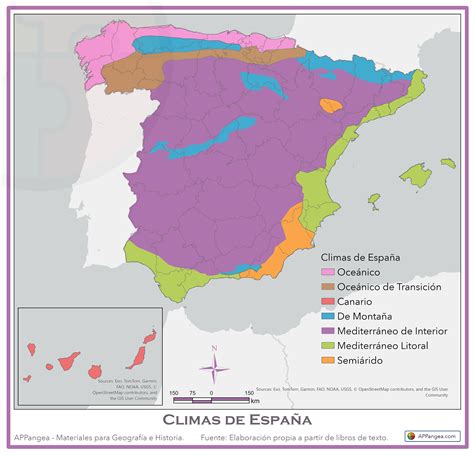mapa de climas de España con diferentes zonas climáticas