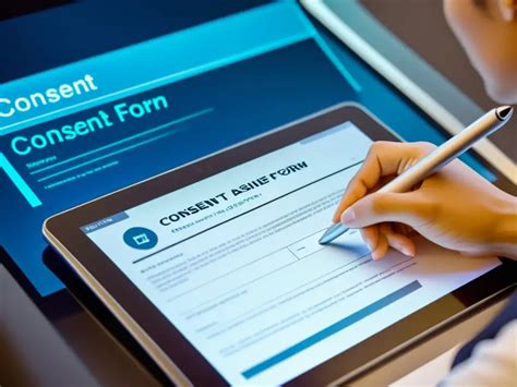 Tablet mostrando un formulario de consentimiento digital con firma electrónica