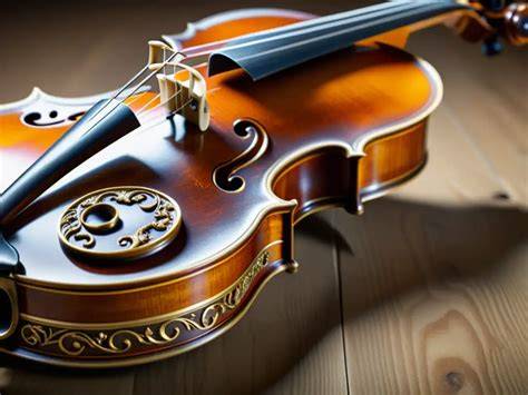 Detalle de un violín antiguo con pátina y craquelado en el barniz