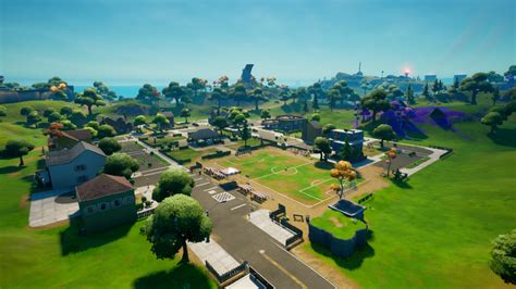 Esquema de la distribución de Parque Placentero en Fortnite con la ubicación del búnker resaltada