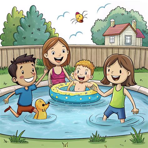 Niño jugando felizmente en la piscina con un pañal bañador reutilizable