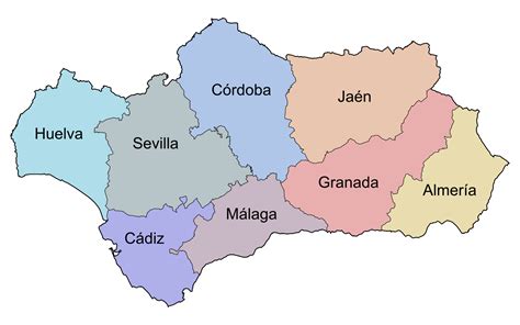 Mapa de Andalucía con las provincias mencionadas en el texto