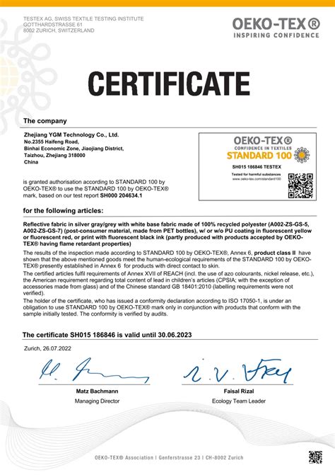 Certificado OEKO-TEX Standard 100 Class I