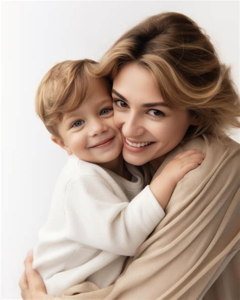 Foto de mujer sonriente con su hijo pequeño