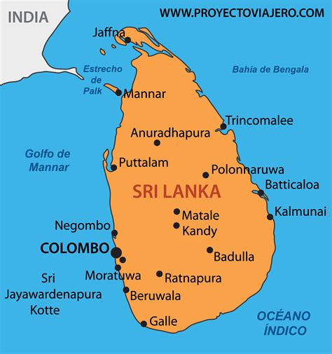 Mapa de Sri Lanka destacando las zonas costeras de anidación de tortugas