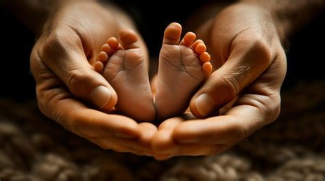 Manos de una matrona sosteniendo suavemente los pies de un bebé recién nacido