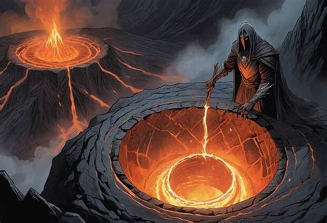 Representación de Sauron forjando el Anillo Único en el Monte del Destino.