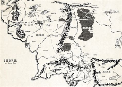 Mapa de la Tierra Media mostrando Mordor, Dol Guldur y las ubicaciones clave de Sauron.
