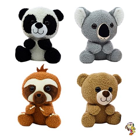 Varios peluches de animales grandes y pequeños en una habitación de bebé
