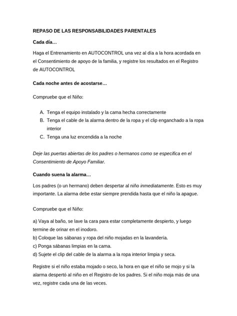 Esquema de las responsabilidades parentales y escolares según el horario y lugar