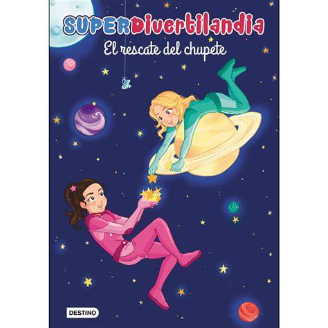 Ilustración de Andrea e Irene en su delfín-cohete volando entre estrellas y planetas