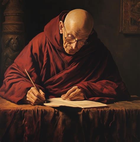 Representación o ilustración de un monje escribiendo en un scriptorium antiguo.