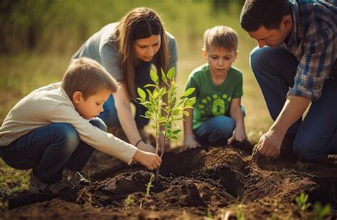 Familia plantando un árbol conmemorativo por un nacimiento
