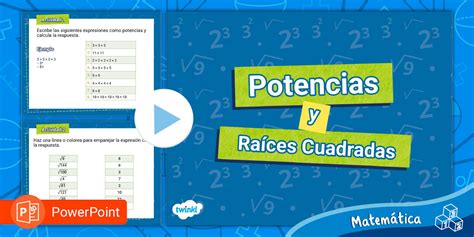 Infografía sobre potencias y raíces cuadradas con ejemplos
