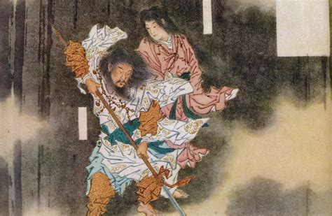 Representación artística de Izanagi huyendo de Izanami en el Yomi