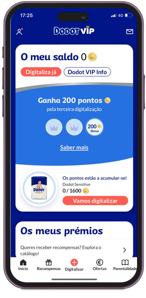 Captura de pantalla de la app Dodot VIP mostrando el sistema de puntos