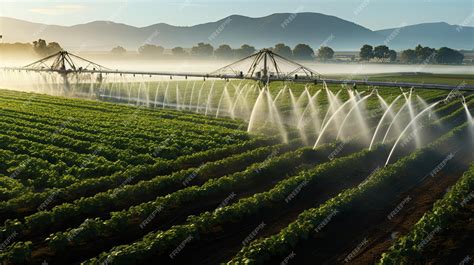 Campo de cultivo con sistema de riego y maquinaria agrícola