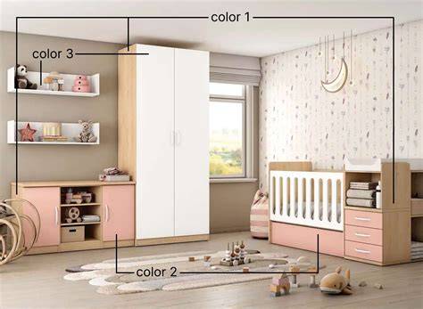 Plano de habitación infantil con cuna convertible y dimensiones