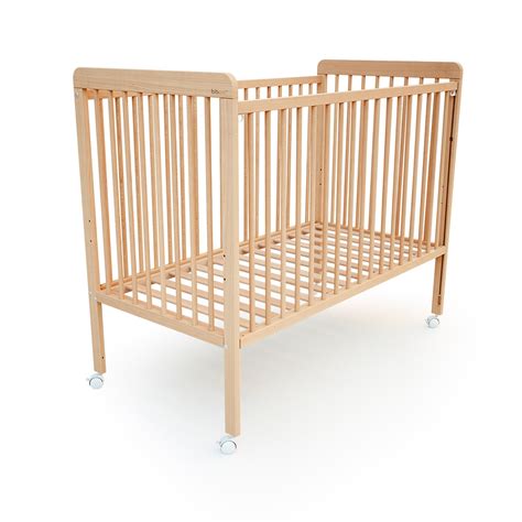 Estructura de cuna de madera de haya con barrotes planos y redondeados.